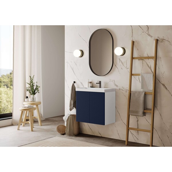 Vanity With Inset Sink, White Base With Navy Blue Bolero 24in Doors